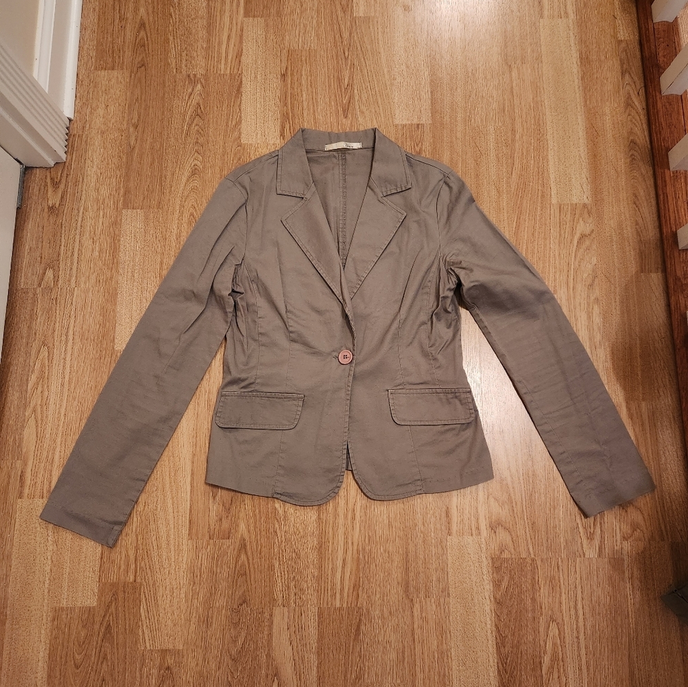 Have Light Soft Stretch Cotton Blazer Jacket Made in U.S.A. Beige Gray Small